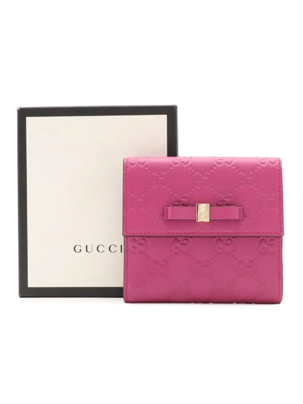 Gucci Bowy Bowie Ribbon Motif Guccissima Snap Wallet Double Leather Purple Pink
